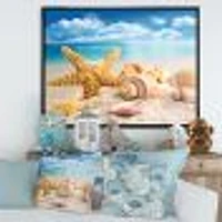 Starfish and Seashells on Beach Canvas Wall Art Print