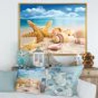 Starfish and Seashells on Beach Canvas Wall Art Print