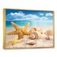 Starfish and Seashells on Beach Canvas Wall Art Print