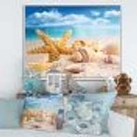 Starfish and Seashells on Beach Canvas Wall Art Print