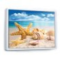 Starfish and Seashells on Beach Canvas Wall Art Print
