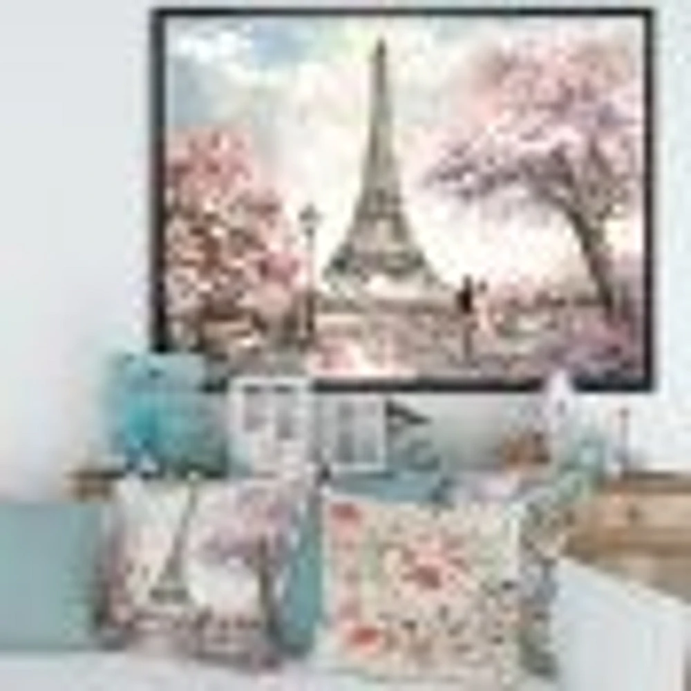 Eiffel with Pink Flowers Canvas Art Print