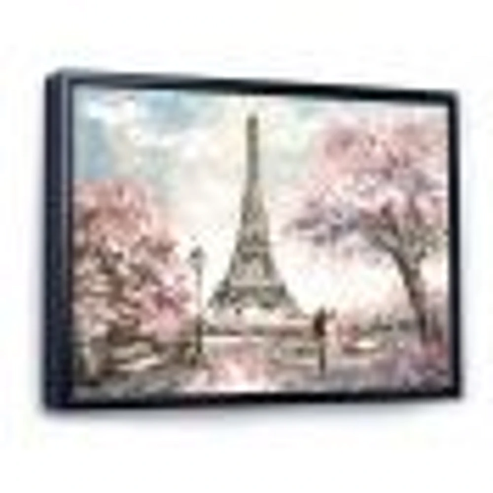 Eiffel with Pink Flowers Canvas Art Print