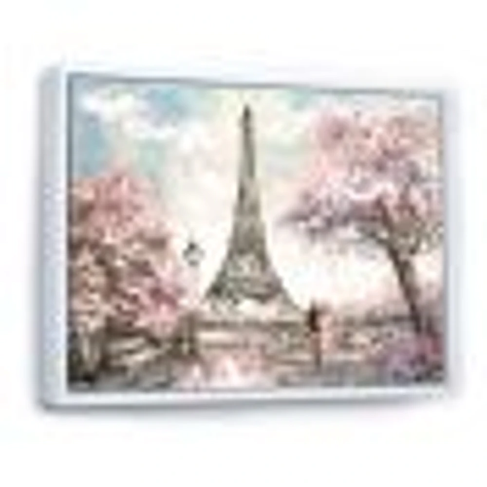 Eiffel with Pink Flowers Canvas Art Print