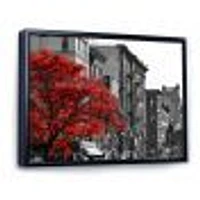 Red Tree on Black and White New York City Street  Canvas