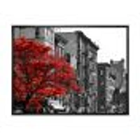 Red Tree on Black and White New York City Street  Canvas