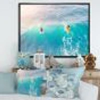 Surfers on A Bright Sunny Ocean Wave  Wall Art