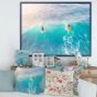 Surfers on A Bright Sunny Ocean Wave  Wall Art