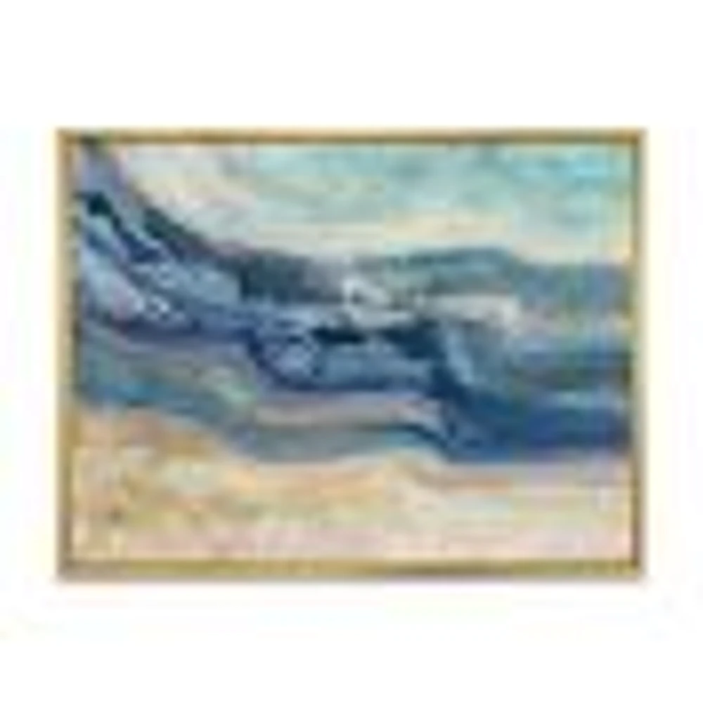 Coast Blue Sea Waves Watercolour Wood Canvas Art