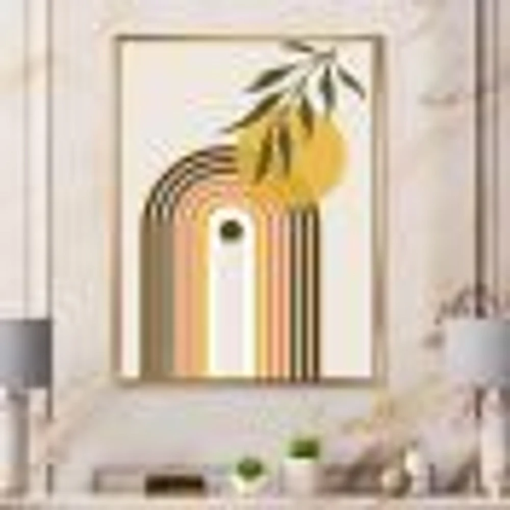 Abstract Yellow Sun with Retro Rainbow  Canvas Wall Art