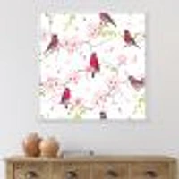 Red Bullfinches on Magnolia Tree  Wall Art