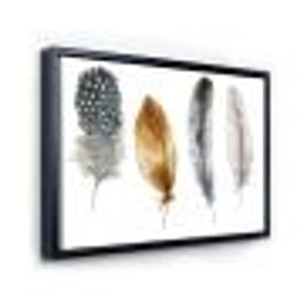 Boho Feather Orange & Blue Striped Polka Dots  Canvas Wall Art Print