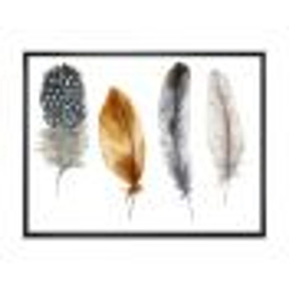 Boho Feather Orange & Blue Striped Polka Dots  Canvas Wall Art Print