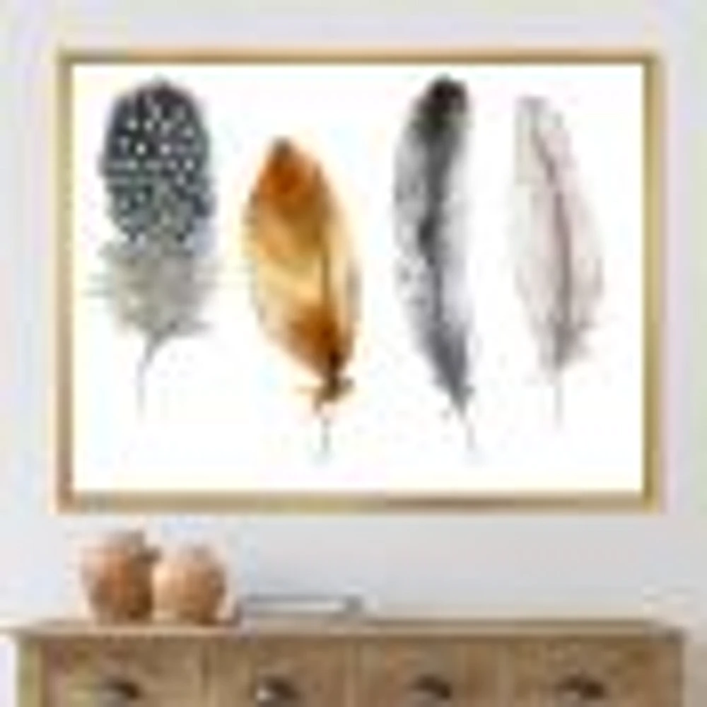 Boho Feather Orange & Blue Striped Polka Dots  Canvas Wall Art Print