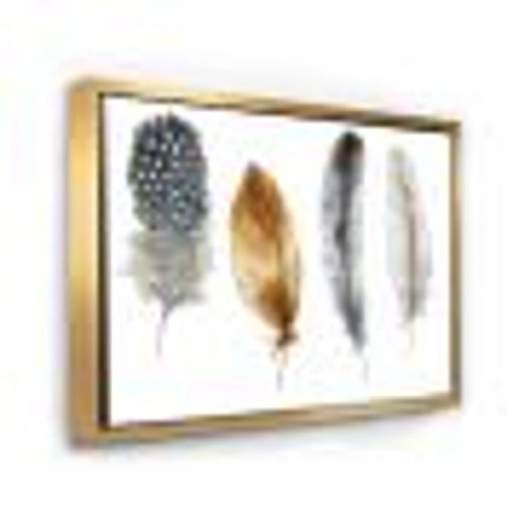 Boho Feather Orange & Blue Striped Polka Dots  Canvas Wall Art Print