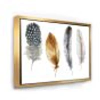 Boho Feather Orange & Blue Striped Polka Dots  Canvas Wall Art Print