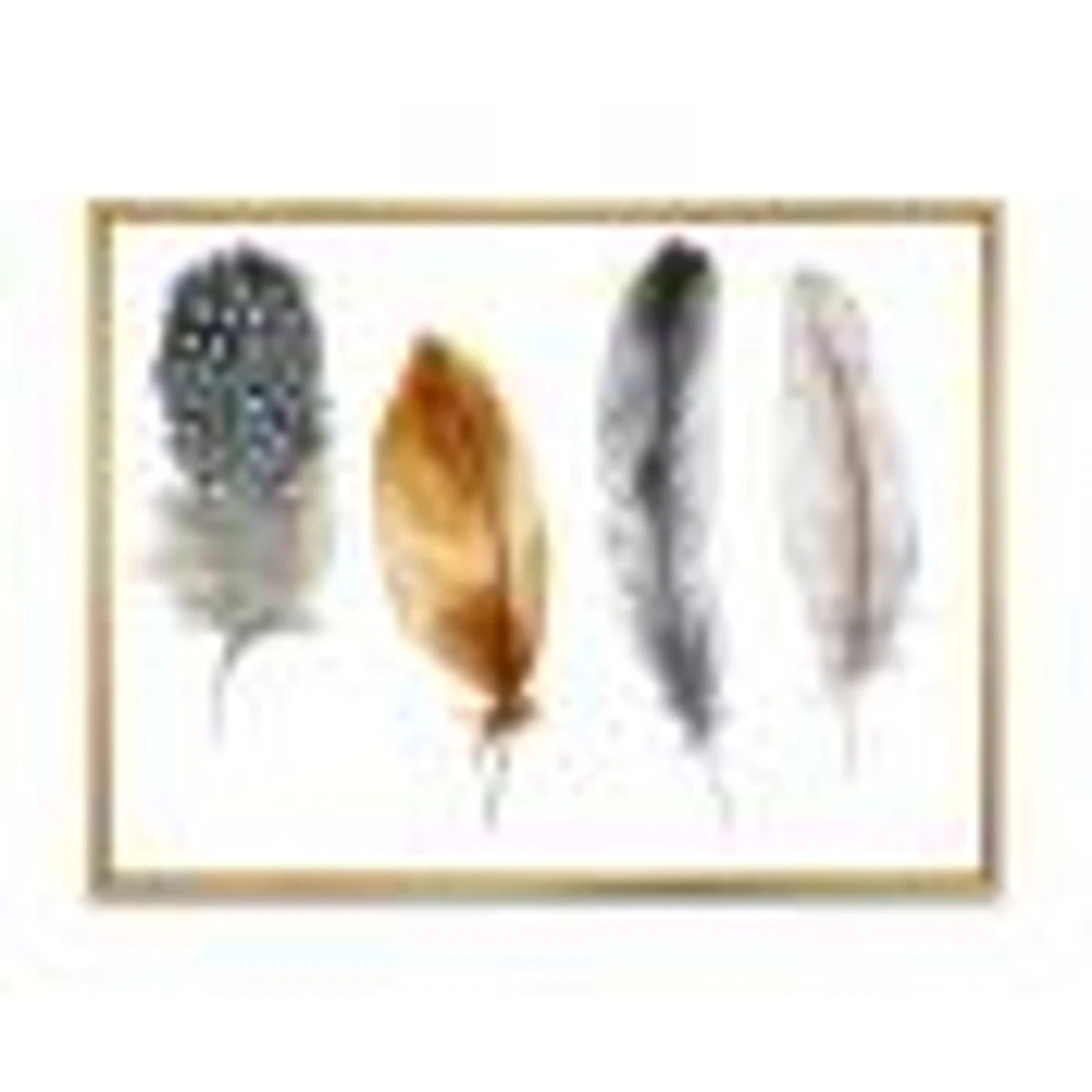 Boho Feather Orange & Blue Striped Polka Dots  Canvas Wall Art Print