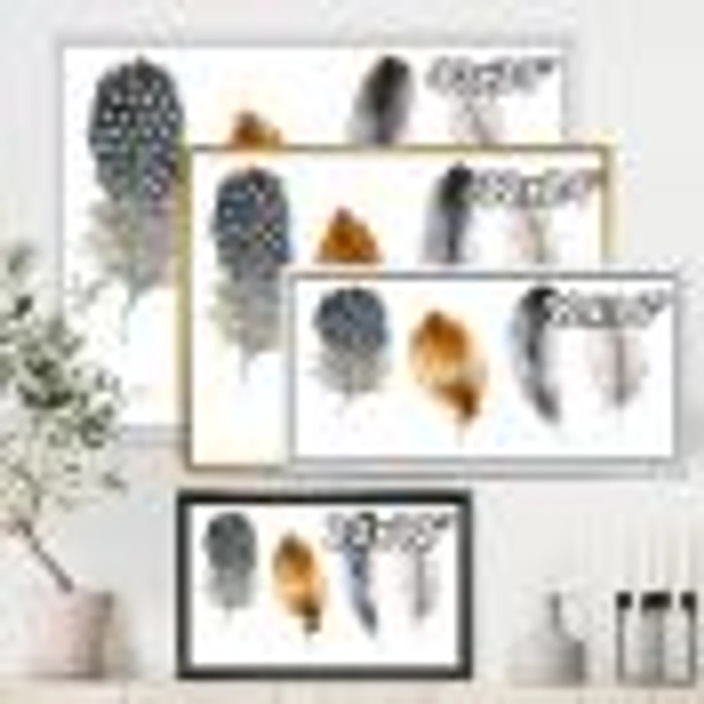Boho Feather Orange & Blue Striped Polka Dots  Canvas Wall Art Print