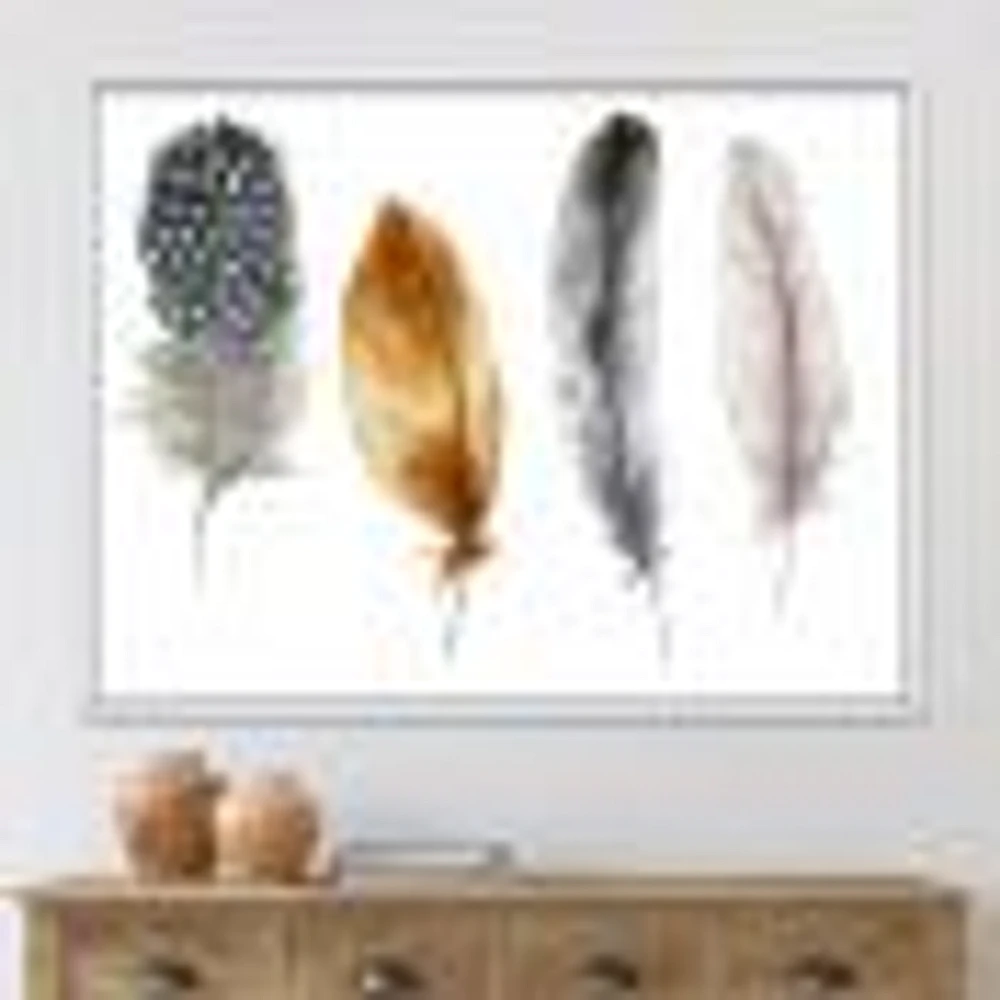 Boho Feather Orange & Blue Striped Polka Dots  Canvas Wall Art Print