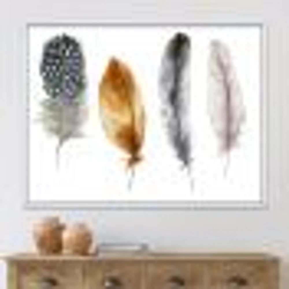Boho Feather Orange & Blue Striped Polka Dots  Canvas Wall Art Print