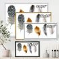 Boho Feather Orange & Blue Striped Polka Dots  Canvas Wall Art Print