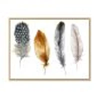 Boho Feather Orange & Blue Striped Polka Dots  Canvas Wall Art Print