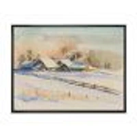 Small VIllage At Sunset Covered with Snow  Canvas Wall Art Print