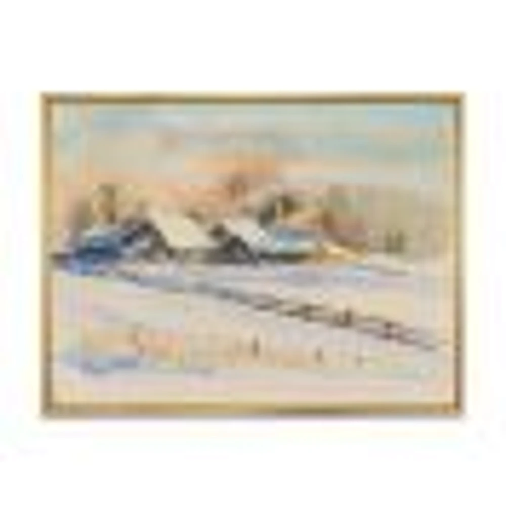 Small VIllage At Sunset Covered with Snow  Canvas Wall Art Print