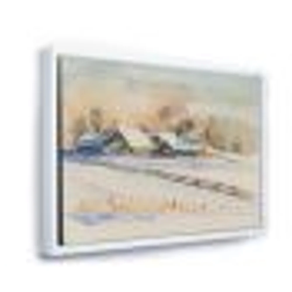 Small VIllage At Sunset Covered with Snow  Canvas Wall Art Print