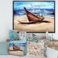 An Old Fishing Boat on The Sandy Beach Canvas Wall Art Print