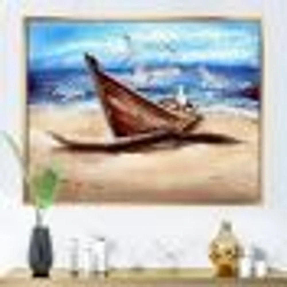 An Old Fishing Boat on The Sandy Beach Canvas Wall Art Print
