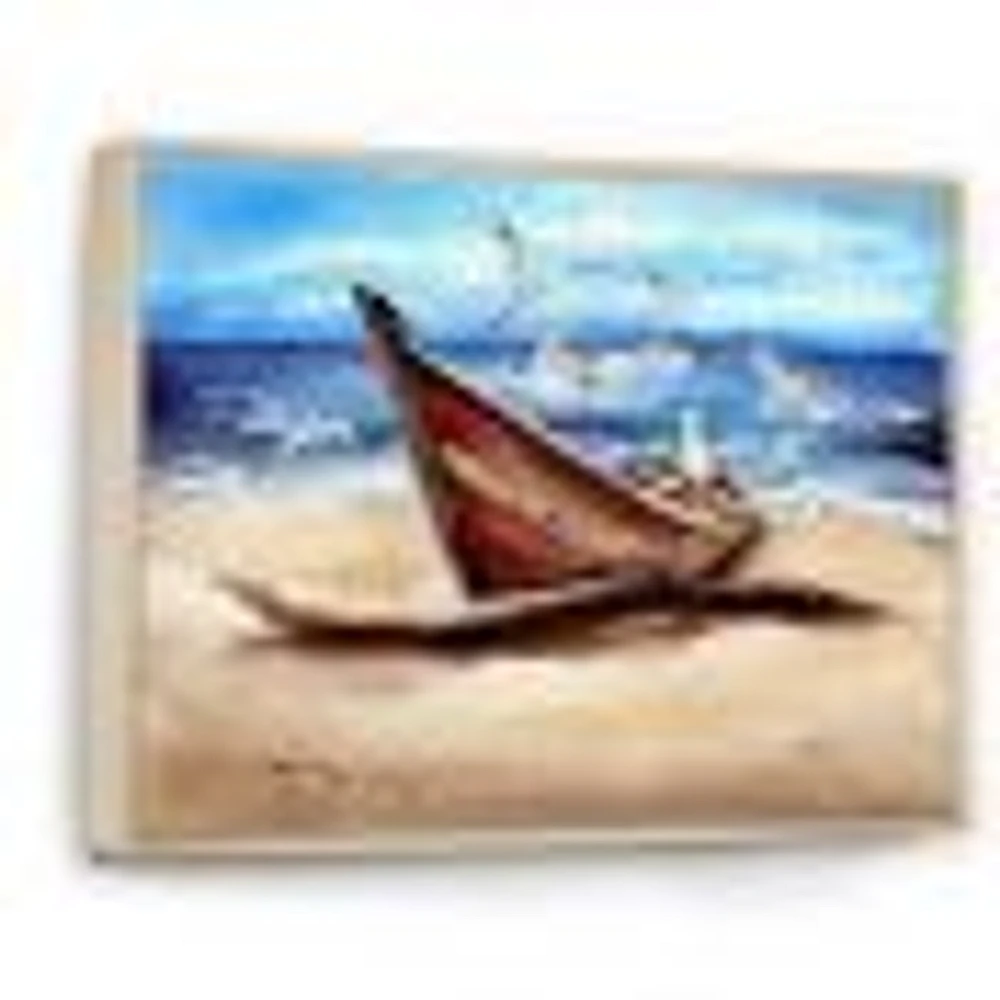 An Old Fishing Boat on The Sandy Beach Canvas Wall Art Print
