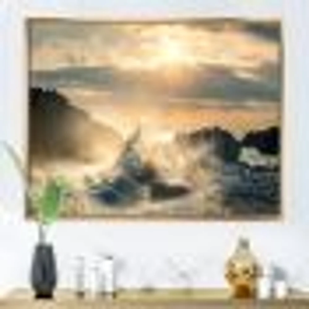 Big Wave Hit the Rock at Beach Canvas Wall Art Print