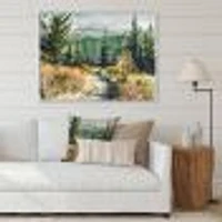 Landscape with Road Mountains  Canvas Wall Art Print