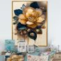 Yellow And Dark Blue Camellia Flower I Wall Art