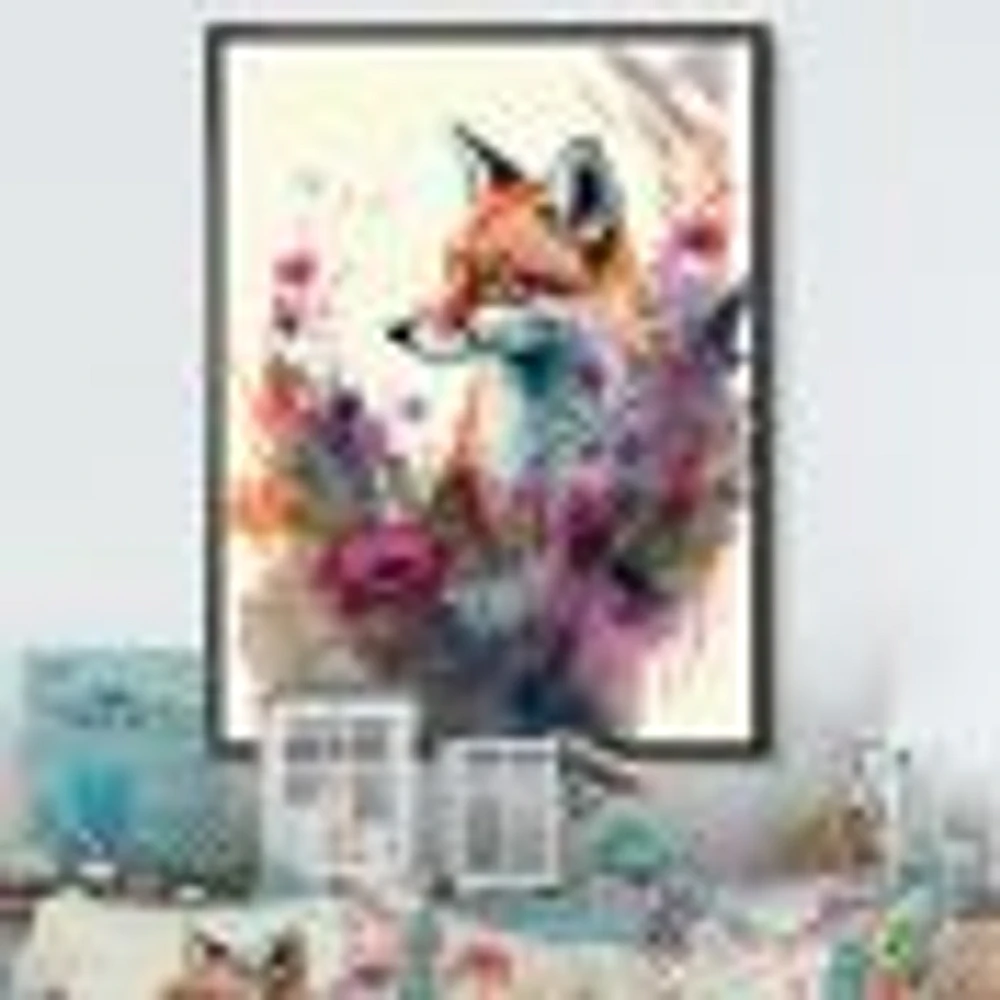 Cute Fox Floral Art Wall