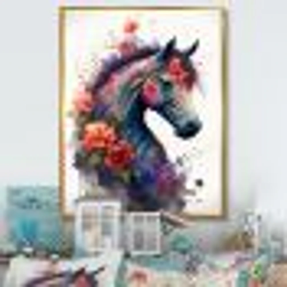Cute Horse Floral Art I Wall