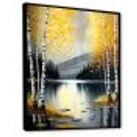 Monochrome Golden Birch Trees By The Lake I Wall Art