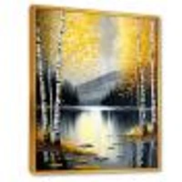 Monochrome Golden Birch Trees By The Lake I Wall Art