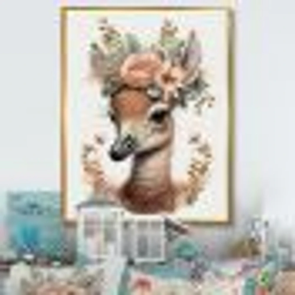 Cute Baby Flamingo With Floral Crown Wall Art