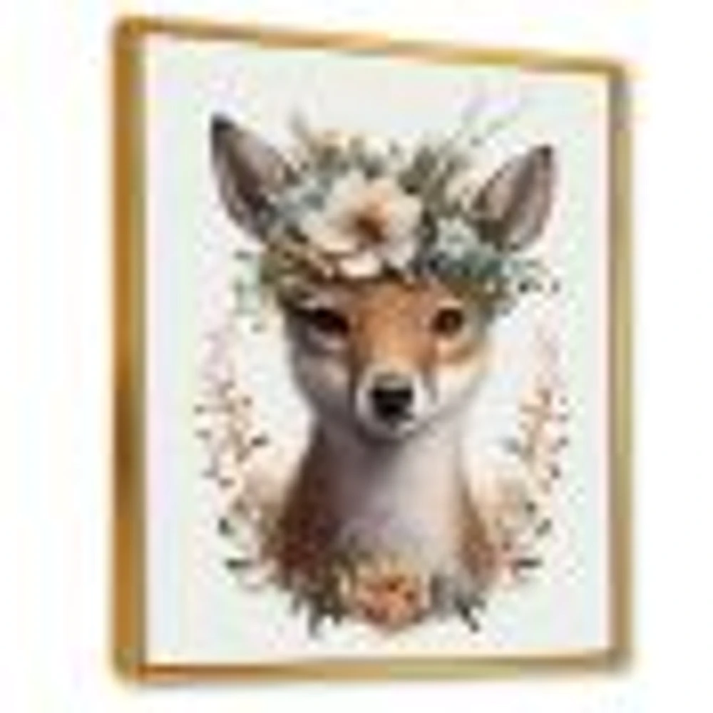 Cute Baby Fox With Floral Crown Wall Art