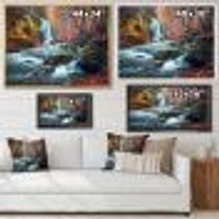 Autumn Mountain Waterfall Long View Canvas Print