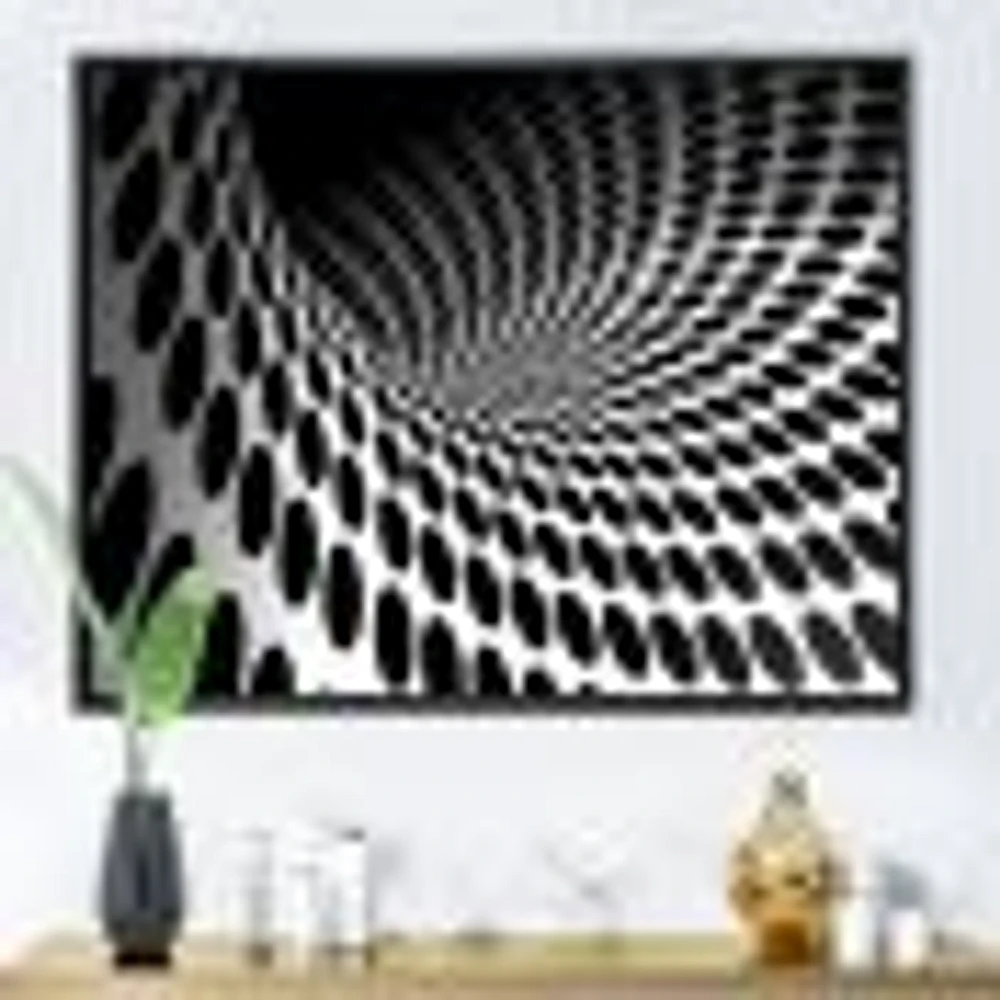 Waves and Circles Black White  Art Canvas Print