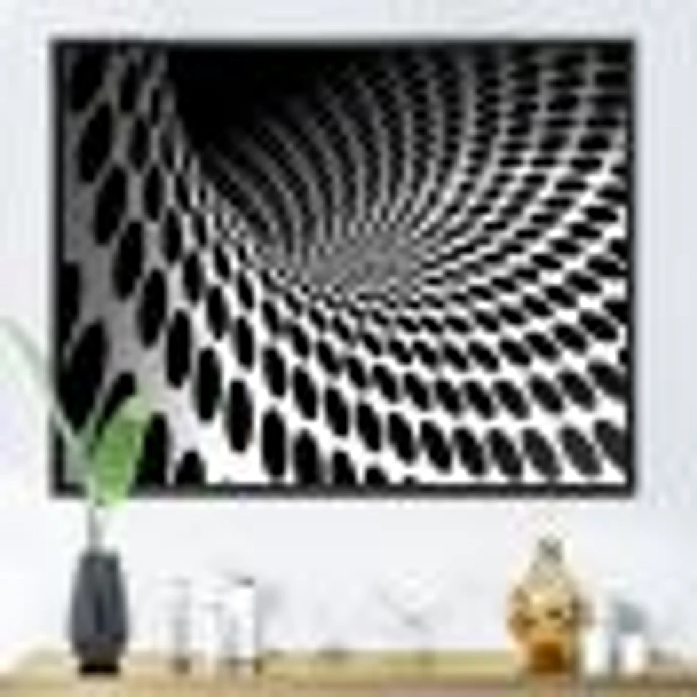Waves and Circles Black White  Art Canvas Print