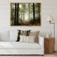 Toile imprimée « Light Dense Fall Forest with Fog »