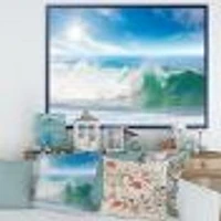White and Blue Waves under Sun  Canvas Wall Art
