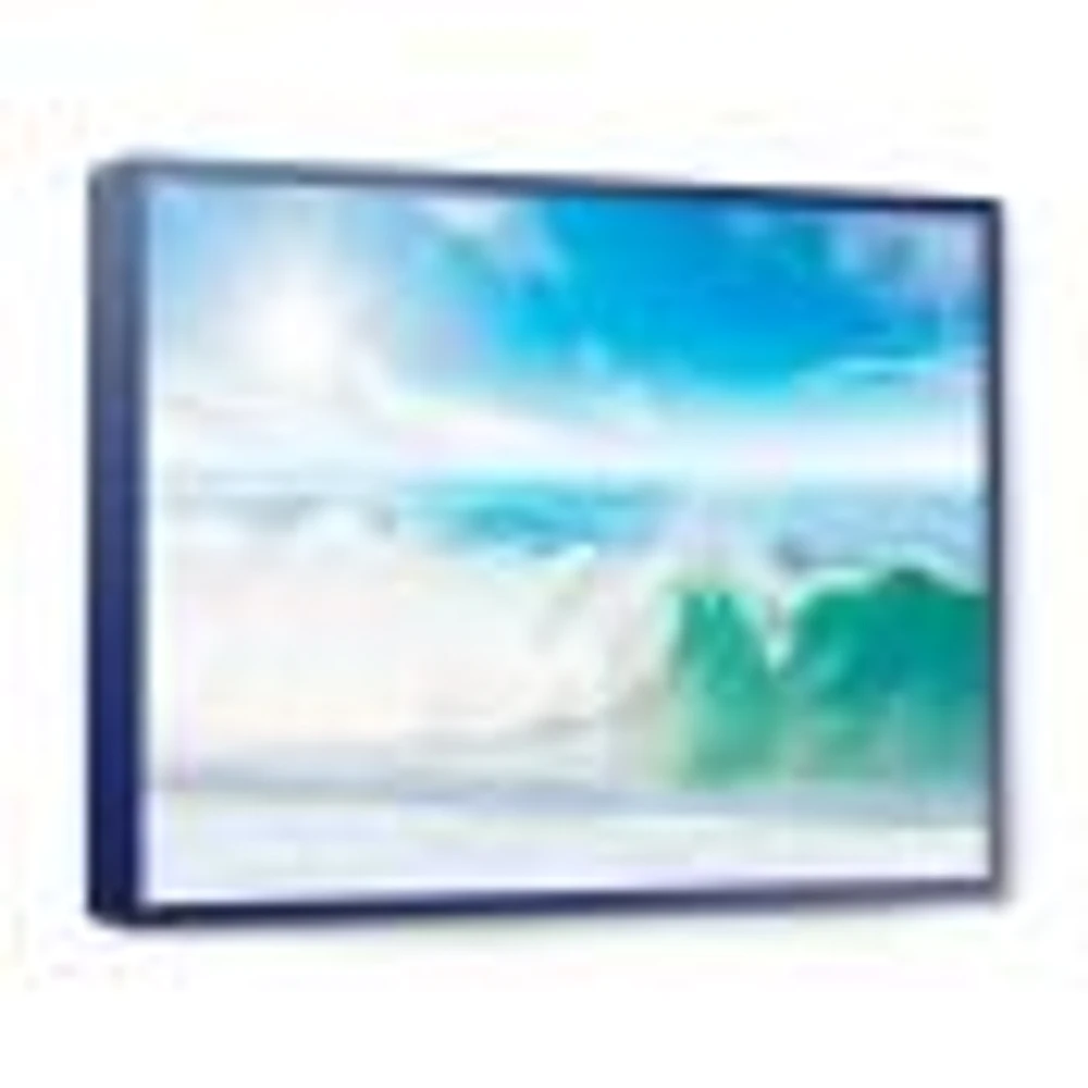 White and Blue Waves under Sun  Canvas Wall Art