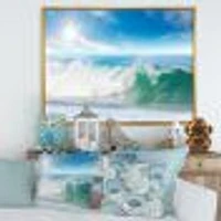 White and Blue Waves under Sun  Canvas Wall Art