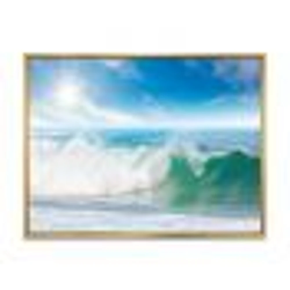 White and Blue Waves under Sun  Canvas Wall Art