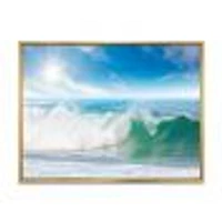 White and Blue Waves under Sun  Canvas Wall Art